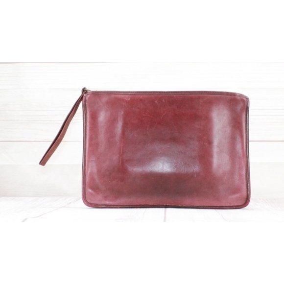 Vintage Coach Maroon Leather Tablet Sleeve Purse Wristlet Bag - Picture 2 of 8